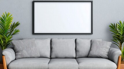 Cozy couch with a beautiful plant placed gracefully in front of it creating a welcoming living space atmosphere