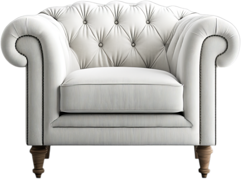 Elegant White Chesterfield Armchair with Button Tufting for Modern Interior Design and Home Decor
