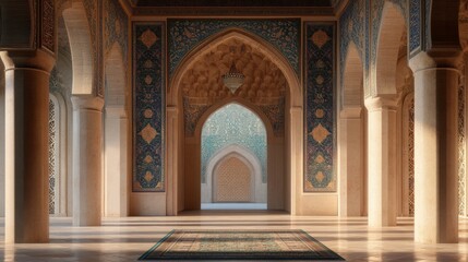 Obraz premium Mosque Interior, Sunlight, Ornate Arches