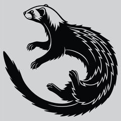a ferret twisting in midair silhouette vector design art and illustration