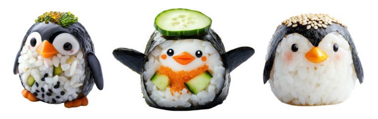 Adorable Penguin Sushi Delights Perfect for Any Food Lover Isolated on a white background