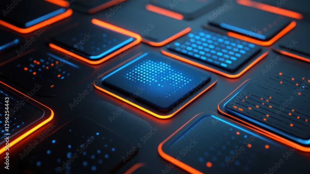 Poster abstract digital data network glowing squares