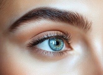 Obraz premium A close-up of the face and eyes, highlighting beautiful eyebrows with perfect arches and thick fur on top. 