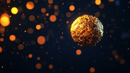 Glowing Abstract Sphere With Golden Texture and Soft Bokeh Effect