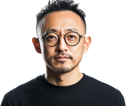 Professional man with glasses displaying a confident expression in a minimalist style portrait