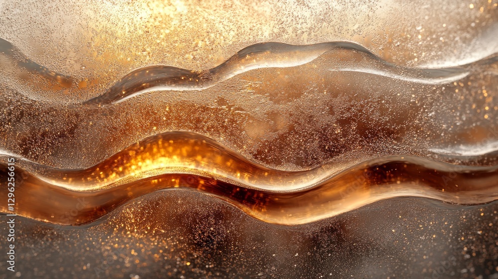 Poster detailed view of wavy patterns with golden illuminated light
