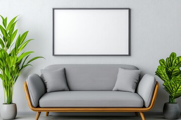 Comfortable couch surrounded by lush green plant creating a cozy and inviting ambiance in a relaxing living room