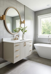 Fototapeta premium Modern bathroom design with natural elements and soothing colors, tranquility