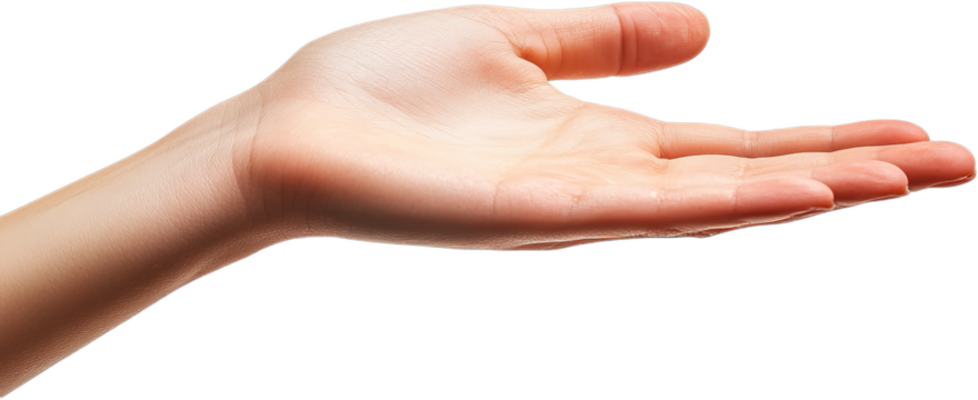 Open palm gesture of human hand isolated on a clean background for showcasing offers or support concepts