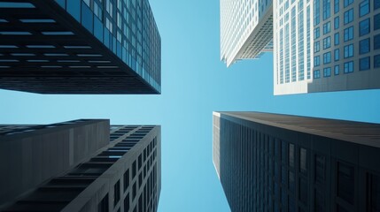 Fototapeta premium A concrete tapestry woven with towering skyscrapers piercing the cerulean sky, Houston is skyline, a testament to human ambition and ingenuity.