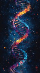 Obraz premium Colorful Abstract DNA Spiral Forming Against Dark Cosmic Background