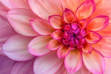 Fototapeta premium Vibrant close-up of a beautiful pink and purple dahlia flower with delicate petals and intricate details in soft natural light. Macro photography background concept.
