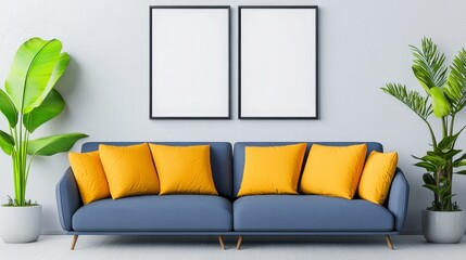 Harmonious arrangement featuring a cozy couch complemented by a lush green plant for a welcoming indoor space