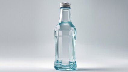 Clear Glass Tonic Bottle with Silver Cap on White Background Refreshment Beverage