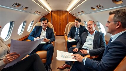 Business Meeting Aboard Private Jet: Executives Collaborate Mid-Flight - Powered by Adobe