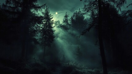 Obraz premium Misty Forest at Night
