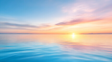A breathtaking ocean sunset with soft pastel colors reflecting on the water. Perfect for relaxation content, travel marketing, and coastal scenery visuals. Selective focus