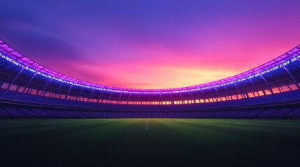 Obraz premium Vibrant Sunset Over Empty Stadium with Colorful Sky Display