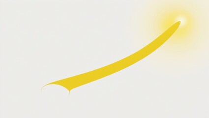 Minimalist Stylized Illustration of a Curved Yellow Comet Trajectory Design with Bright Light on White Background