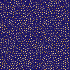 Abstract background - stars in golden tones on a blue base for wrapper design, packaging or textile printing. The base can be changed or removed as desired. Vector illustration. Seamless pattern