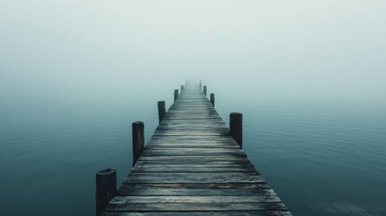 Misty Lake Wooden Dock Pathway