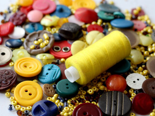 Colored threads and buttons, sewing accessories