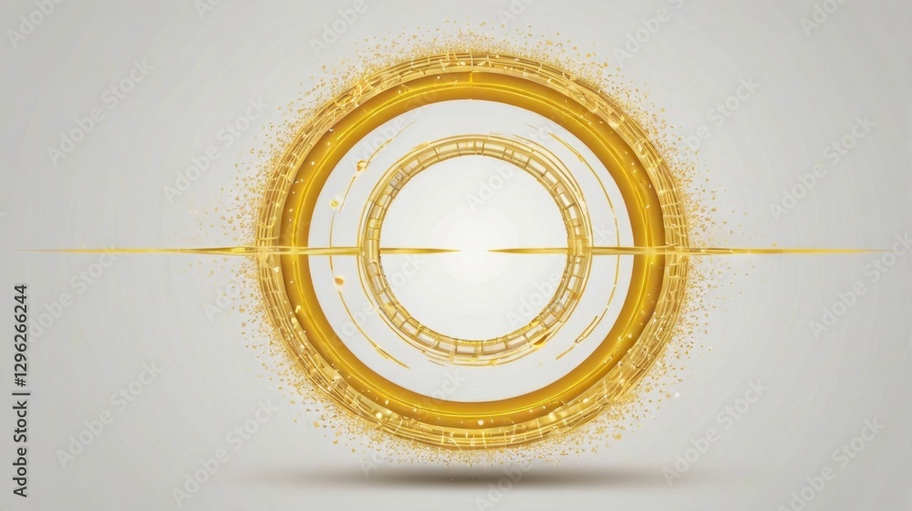 Poster simple comet path ring icon in yellow isolated on light background with golden shine detailed abstra