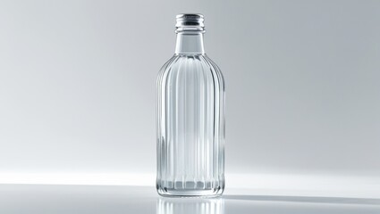 Sleek Clear Glass Bottle Isolated on White Background in a Studio Setting Featuring Clean Lines and a Modern Design for Product Mockups