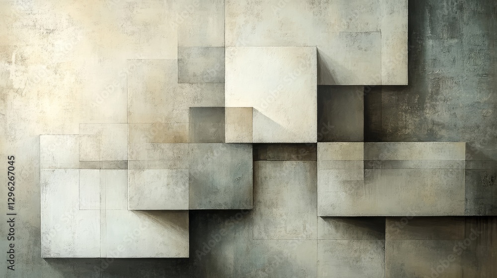 Poster overlapping square abstract composition with light and shadow effects