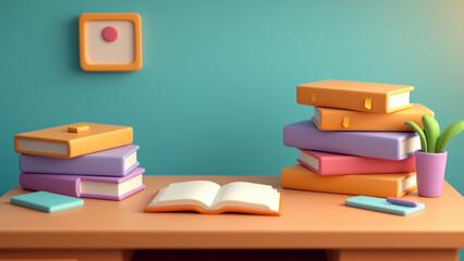 Fototapeta premium Colorful study space with books and notes inviting creativity