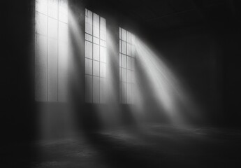 Dramatic Light Rays Streaming Through Grunge Industrial Windows