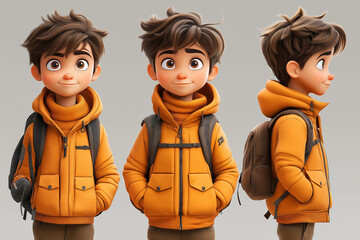 3D creative and unique cartoon boy with a backpack