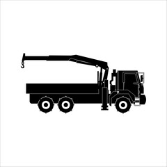 Truck crane manipulator icon. Black silhouette. Side view. Vector simple flat graphic illustration.