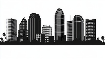 Tampa City Skyline in Black Silhouette. A Vector Design of Tampa's Iconic Cityscape Isolated on a White Background, Representing Urban Life, Modern Architecture, and Business Travel Concepts.