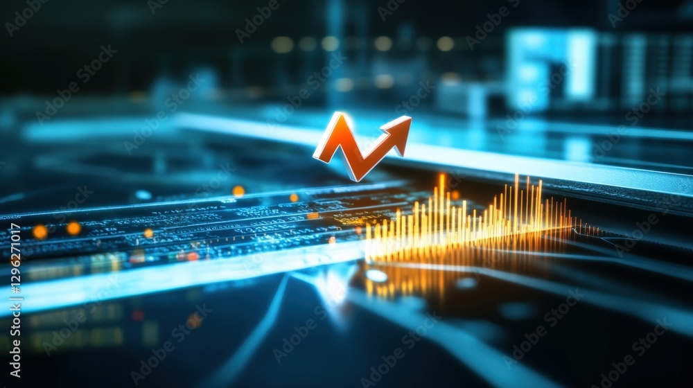 Poster analyzing market trends through data visualization in technology sector digital interface graphic de