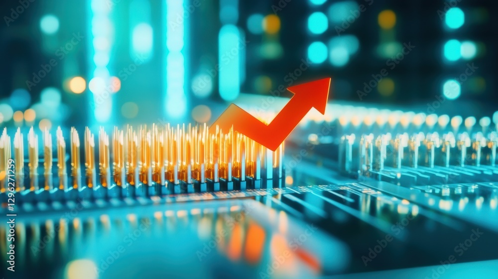 Poster technological growth surge digital landscape infographic urban setting macro view data visualization
