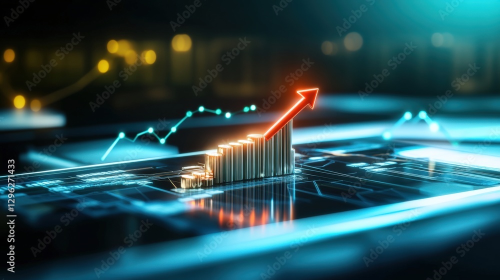 Poster business growth metrics analysis digital space data visualization modern environment futuristic view