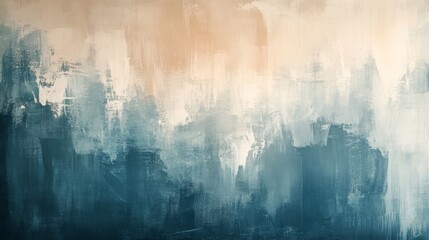 Fototapeta premium Abstract painting showcasing blended blues white and tan color palette