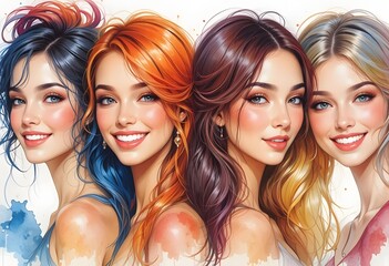 Vibrant Hair Color Styles: Blue, Red, Purple, and Blonde Shades for Creative Beauty and Fashion Concepts
