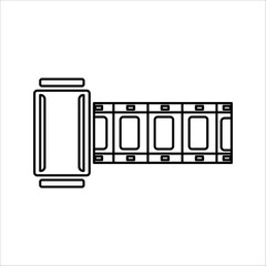film strip icon used for videography elements, cinema reel. Film strip with frames, photos and videos for camera.  Realistic film strip on black and white background.