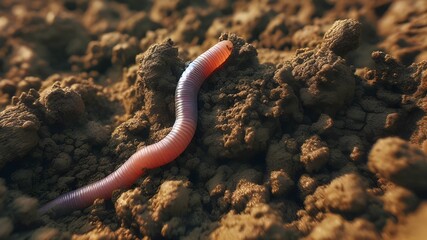 earthworms annelids on the soil at surface of the ground	