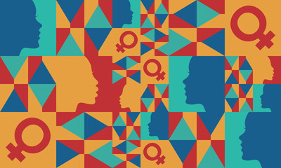 Women's History Month. Celebrated annual in March, to mark women’s contribution to history. Women's Day. Equality. Female symbol. Women's rights. Girl power in world.  Poster. Vector illustration