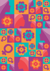 Women's History Month. Celebrated annual in March, to mark women’s contribution to history. Women's Day. Equality. Female symbol. Women's rights. Girl power in world.  Poster. Vector illustration