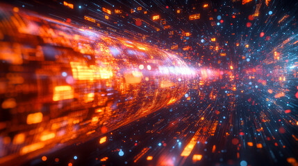 Fototapeta premium Data Stream Tunnel Abstract Technology Background Digital Network Future Connection High Speed Internet Information Flow Sci-Fi Visualization Artificial Intelligence