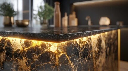 Elegant Modern Kitchen with Granite Textures and Soft Light