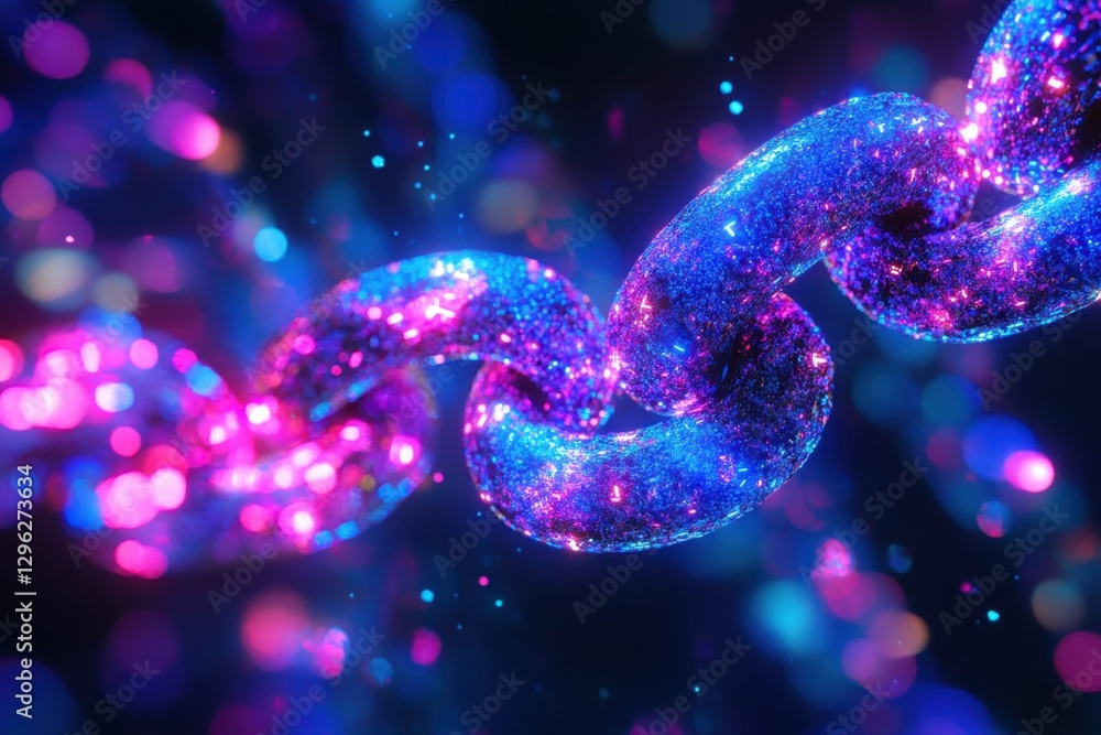 Poster a photo showcasing a blue and pink chain with a star in the background an ethereal dreamlike interpr