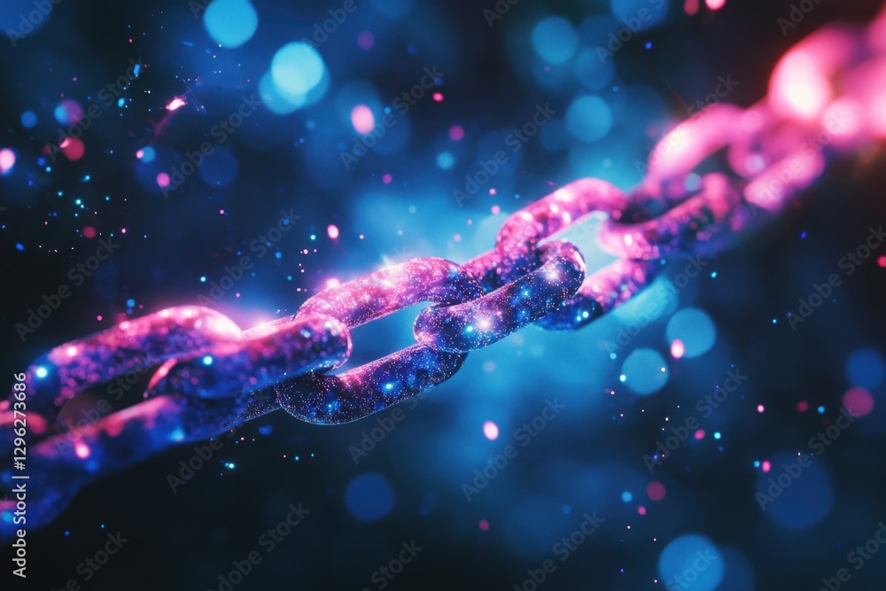 Poster a photo showcasing a blue and pink chain with a star in the background an ethereal dreamlike interpr
