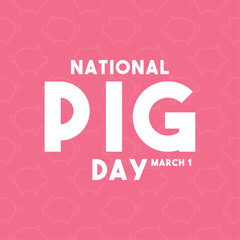 National Pig Day. March 1. Pig seamless pattern. Pink background.