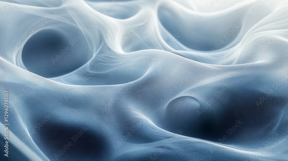 Poster abstract render depicts a flowing fabric with circular openings within