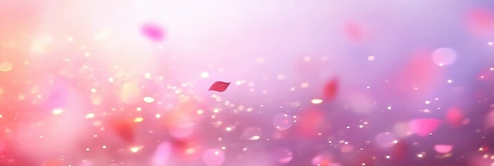 Fototapeta premium Floating pink petals with glittering bokeh light in soft background
